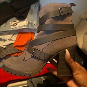 Grey heeled booties
